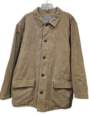 VTG Eddie Bauer Tan Corduroy Barn Chore Coat Jacket Sz XL Quilted Cotton Lined